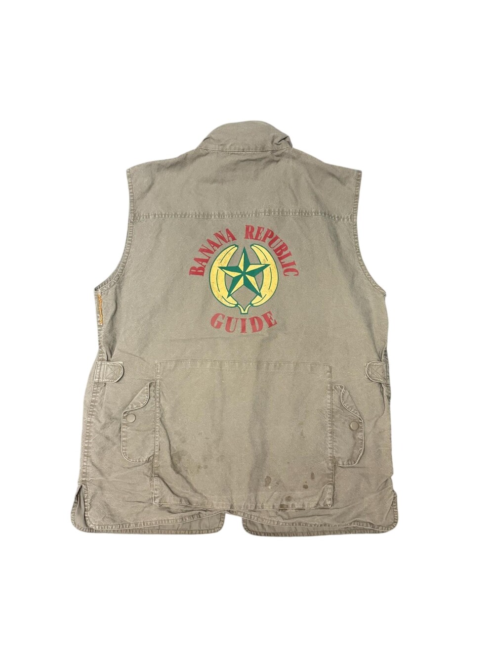 Vintage Banana Republic Vest Mens Medium Beige Canvas Guide Multi Pocket 80s